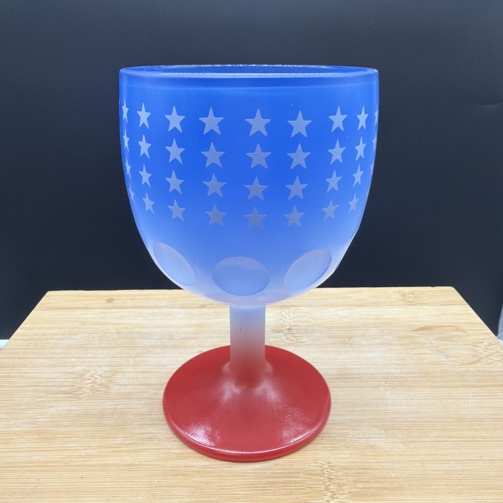 Vintage 1970s Red White Blue USA FLAG STARS Thumbprint Pedestal Glass Goblet